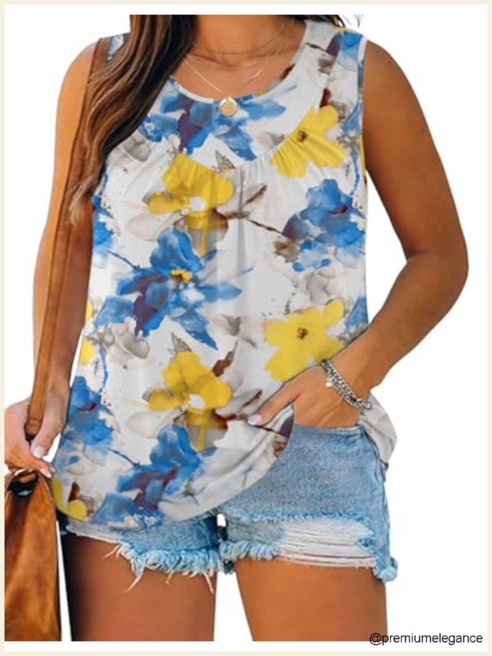 Plus Size Cotton Blend Tank Top Pleated Sleeveless Flowy Tunic